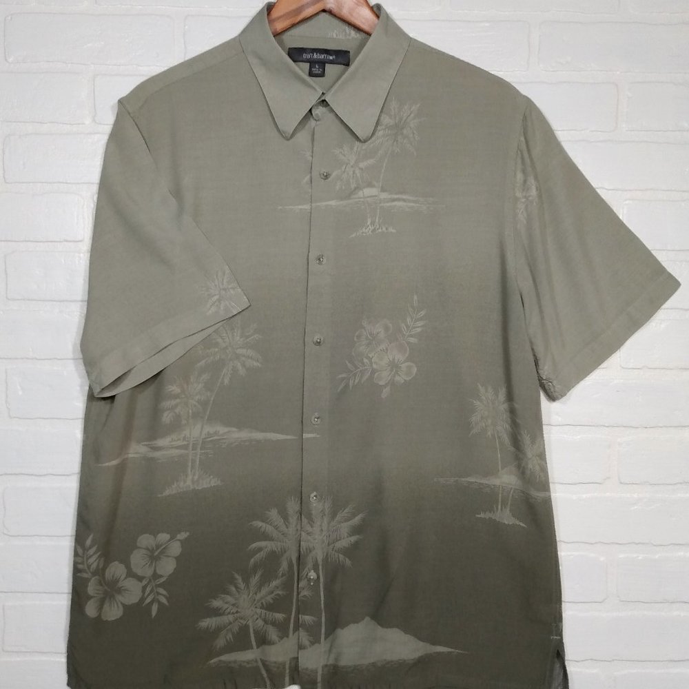 Croft & Barrow men's olive tropical Hawaiian Caribbean short sleeve shirt large